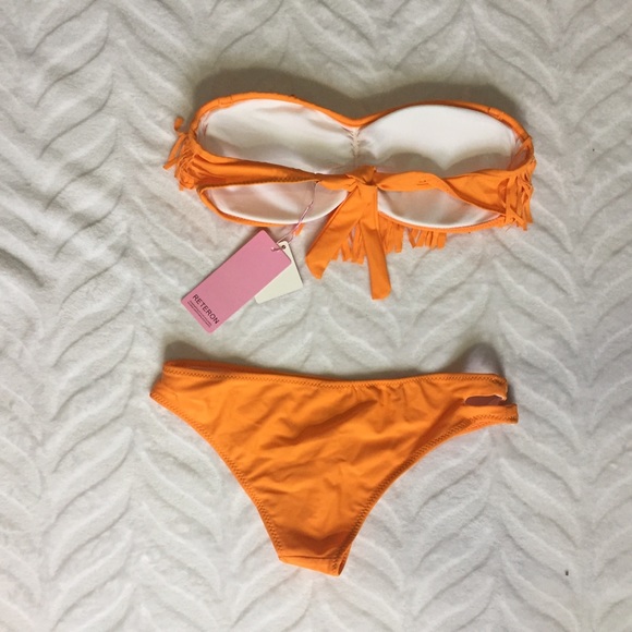 Orange Bikini Cheeky Fringed Cutout Padded - Picture 3 of 8